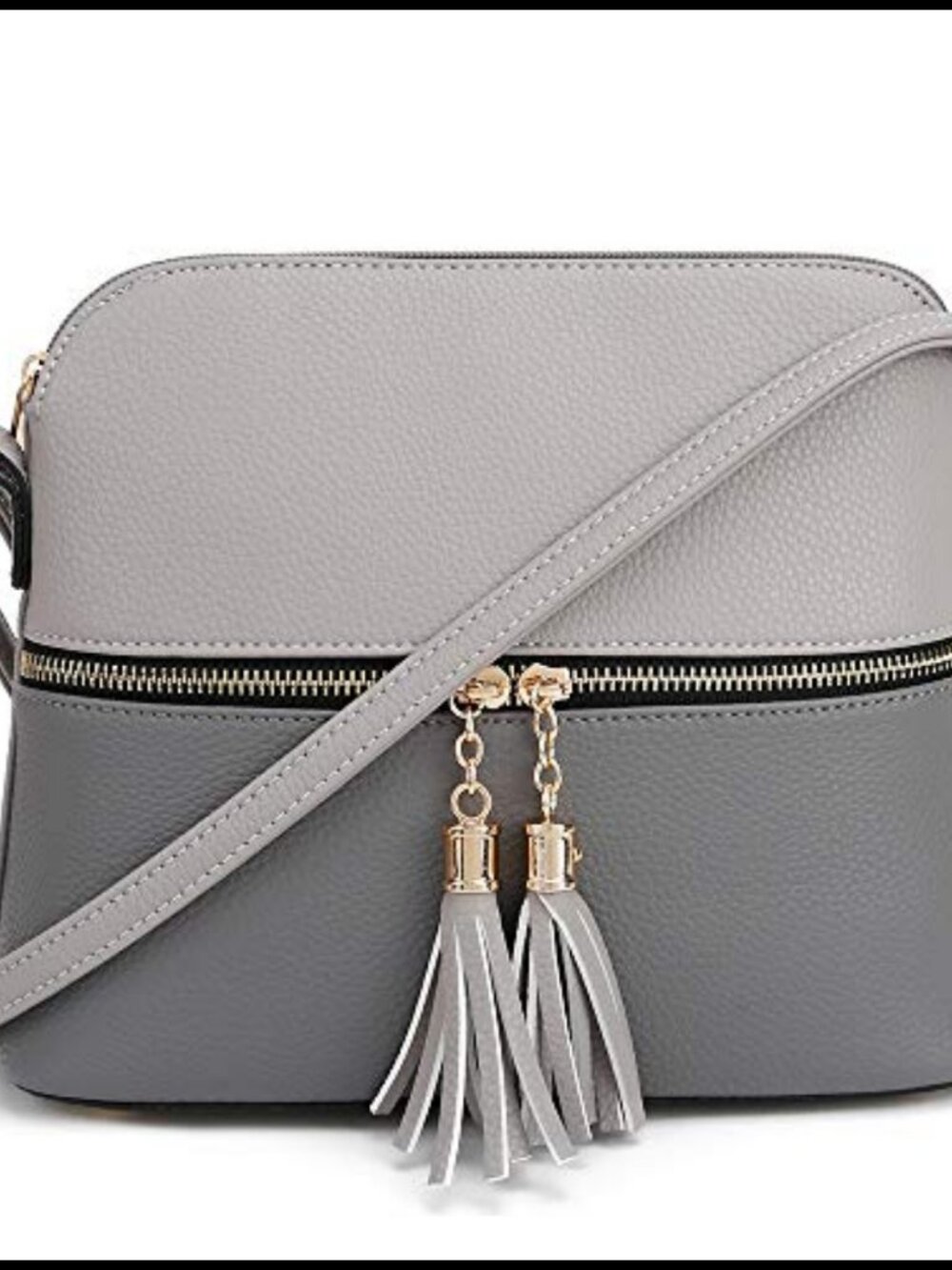 Vegan PU Leather Dome Crossbody Bag Medium Lightweight Adjustable Strap Tassel